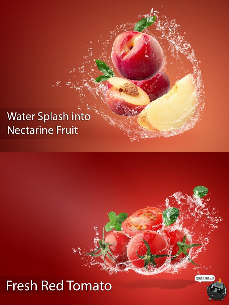 图片[1]-水果特写海报西瓜荔枝葡萄桃子百香果火龙果新鲜水花飞溅PSD素材-设计猿