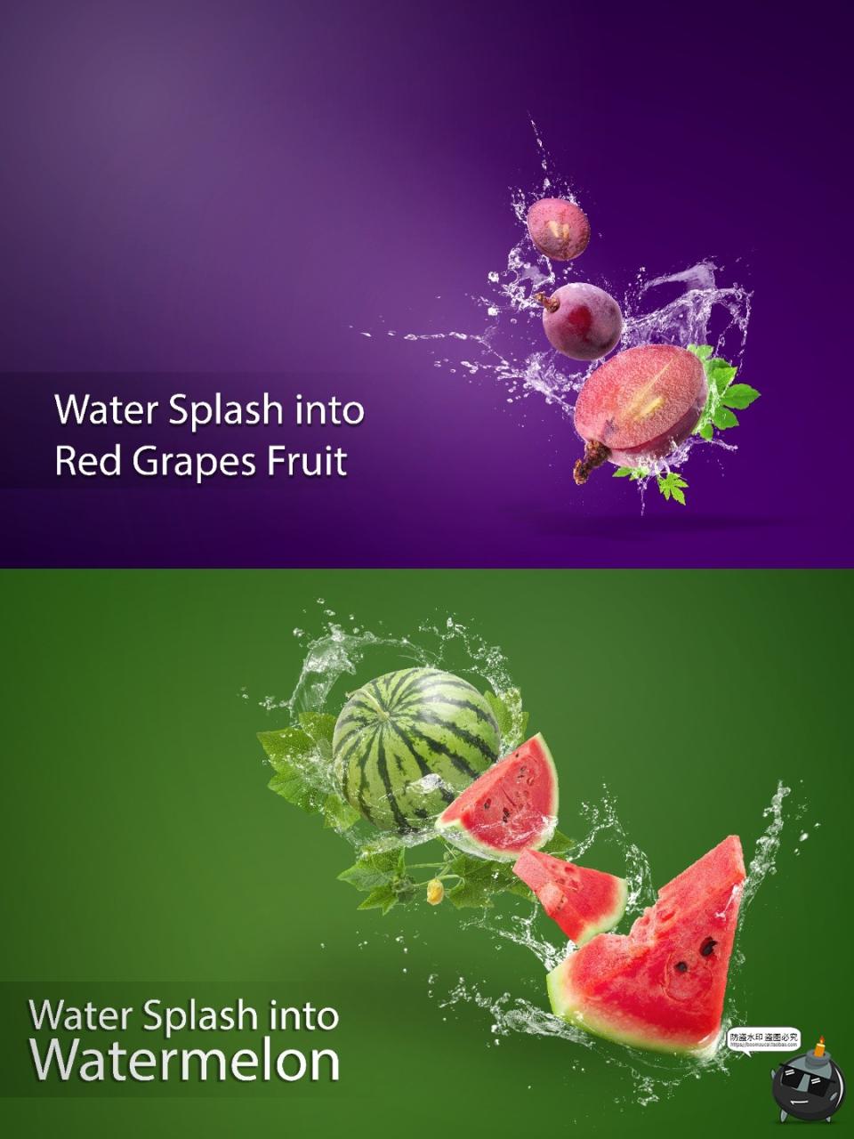 图片[4]-水果特写海报西瓜荔枝葡萄桃子百香果火龙果新鲜水花飞溅PSD素材-设计猿