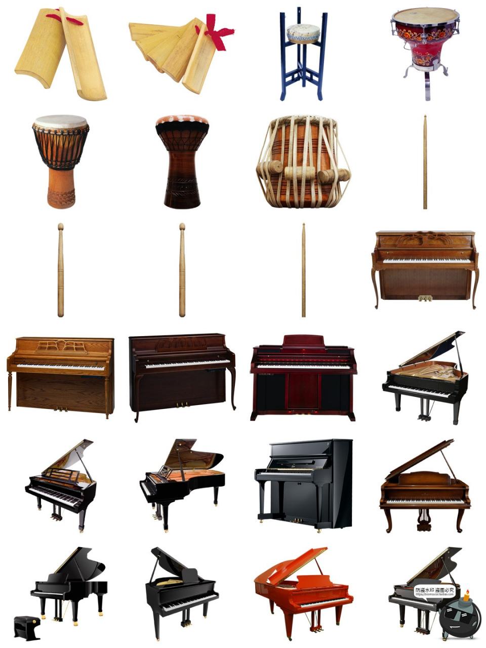 图片[1]-音乐萨克斯钢琴吉它小提琴留声机乐器笛子古筝PNG免抠透明素材图-设计猿