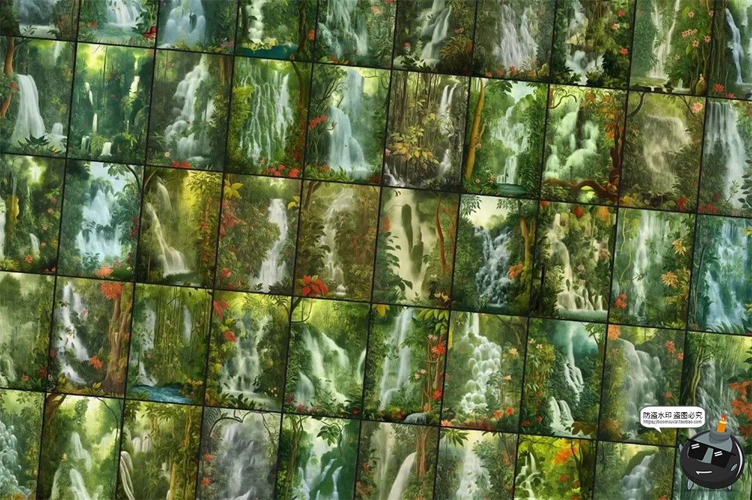 图片[3]-梦幻仙境超现实主义热带雨林瀑布艺术手绘插画背景JPG图片素材图-设计猿