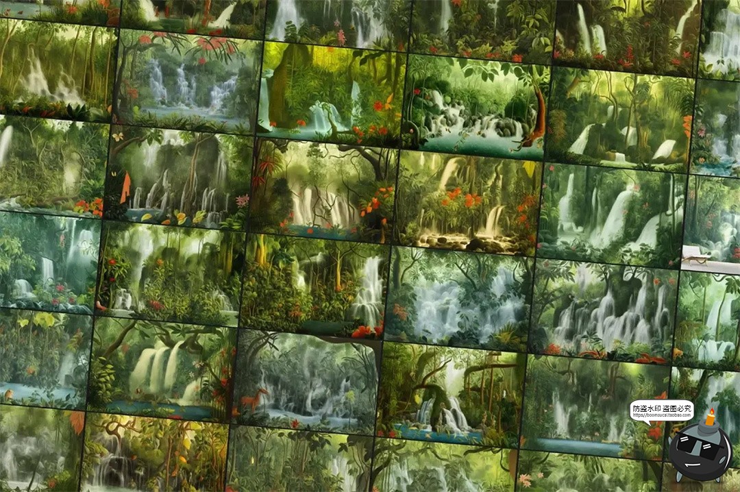 图片[4]-梦幻仙境超现实主义热带雨林瀑布艺术手绘插画背景JPG图片素材图-设计猿