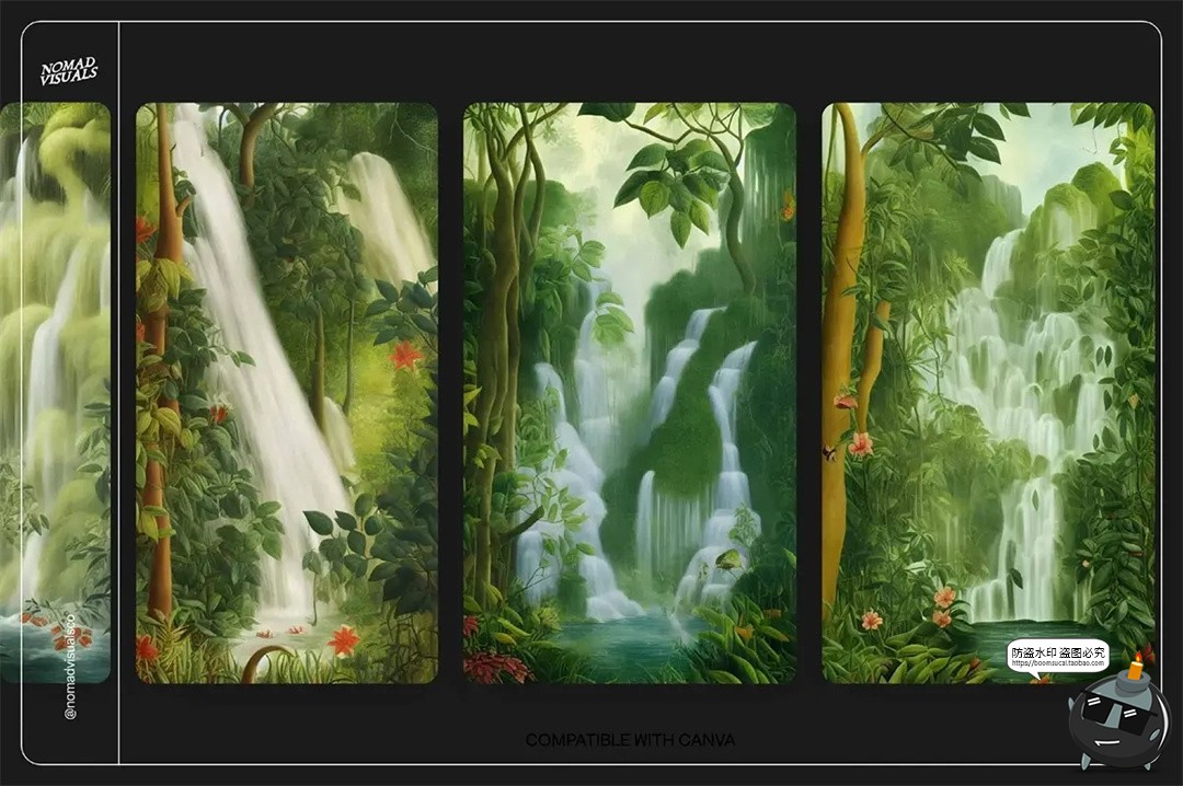 图片[6]-梦幻仙境超现实主义热带雨林瀑布艺术手绘插画背景JPG图片素材图-设计猿