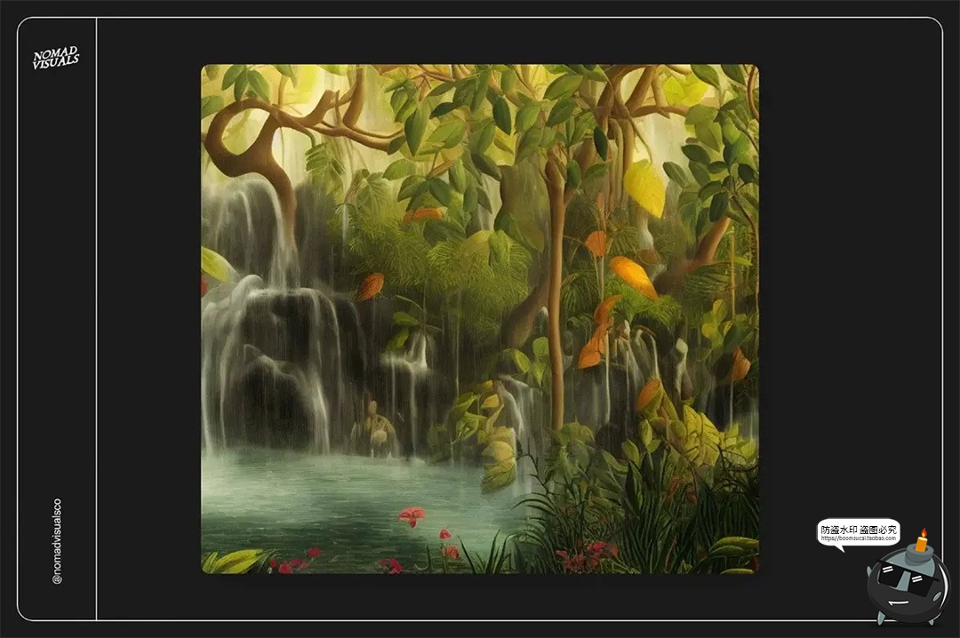 图片[9]-梦幻仙境超现实主义热带雨林瀑布艺术手绘插画背景JPG图片素材图-设计猿