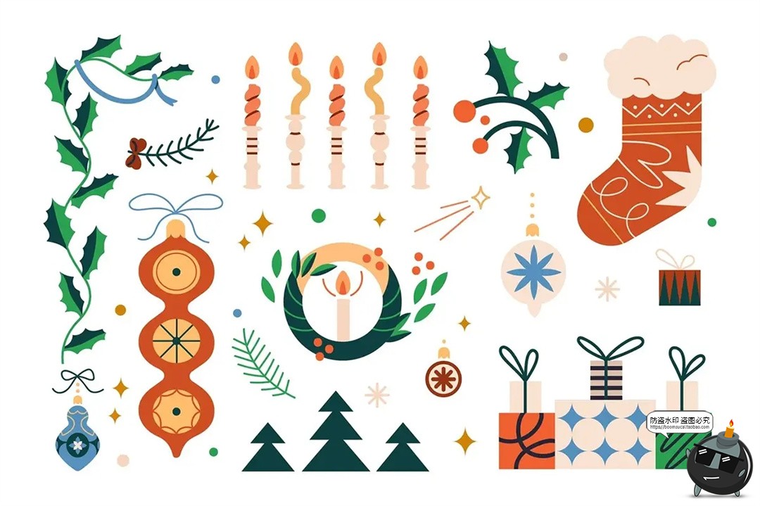 图片[3]-北欧扁平化圣诞节新年装饰复古手绘插图插画AI矢量PNG免抠素材图-设计猿