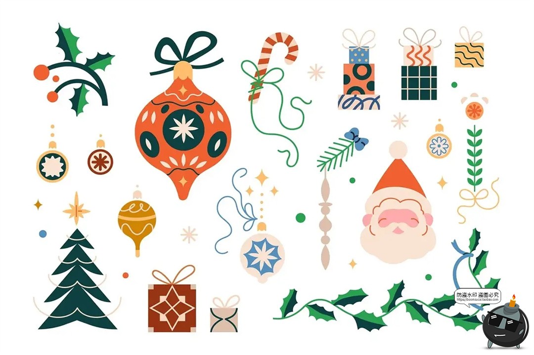 图片[4]-北欧扁平化圣诞节新年装饰复古手绘插图插画AI矢量PNG免抠素材图-设计猿