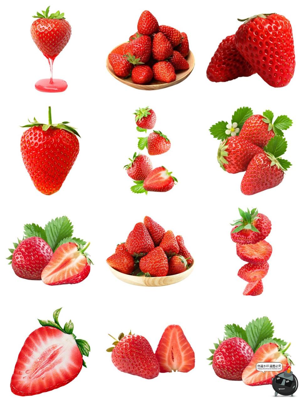 图片[1]-草莓素材 水果切面新鲜食材果汁茶饮广告海报装饰元素PNG免抠图片-设计猿