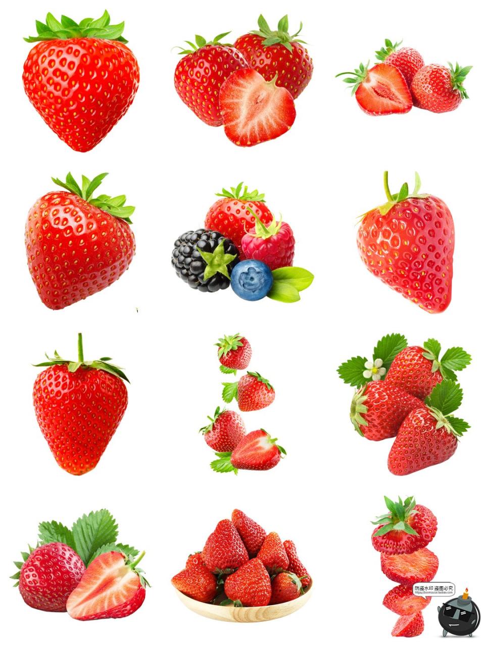 图片[3]-草莓素材 水果切面新鲜食材果汁茶饮广告海报装饰元素PNG免抠图片-设计猿