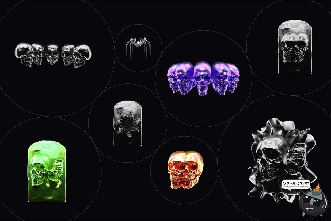 图片[6]-创意潮流酸性3D金属骷髅万圣节氛围海报封面装饰元素PNG免抠素材-设计猿