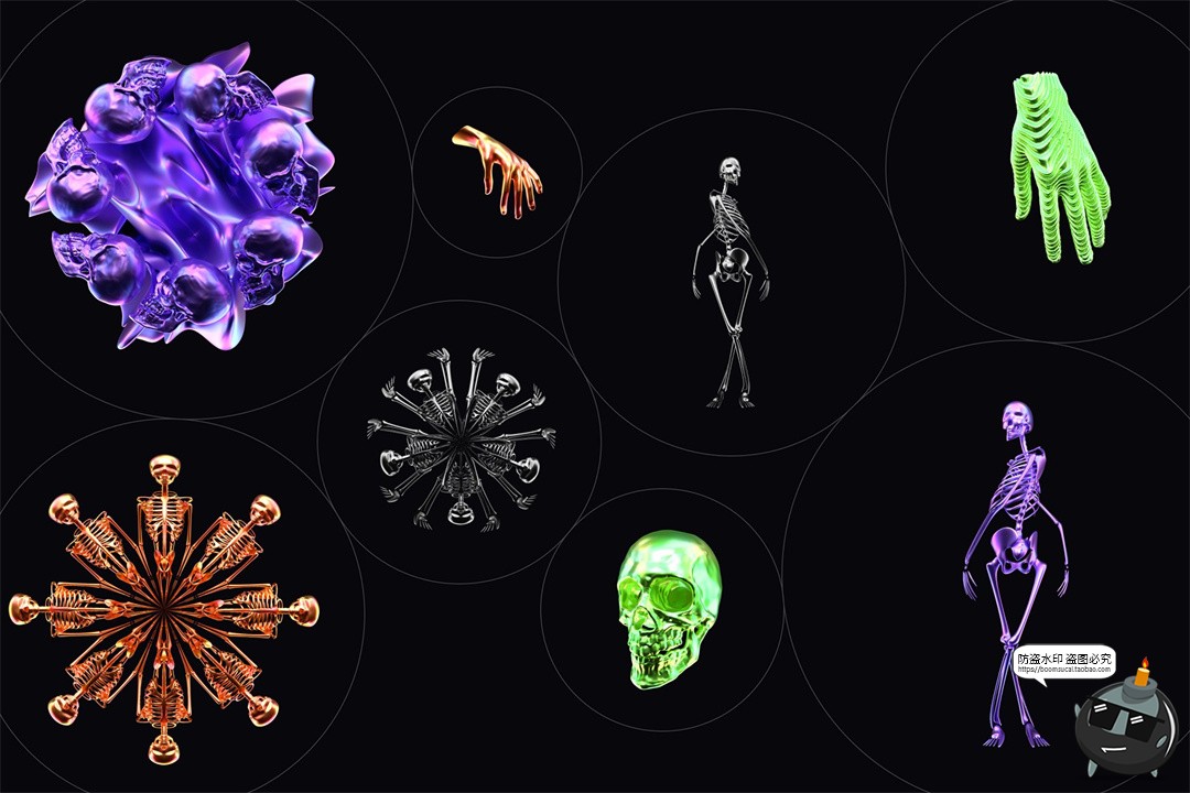图片[7]-创意潮流酸性3D金属骷髅万圣节氛围海报封面装饰元素PNG免抠素材-设计猿