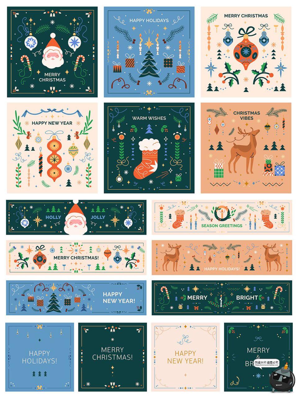 图片[2]-时尚扁平化圣诞节新年贺卡横幅海报手绘元素插图插画AI矢量素材-设计猿