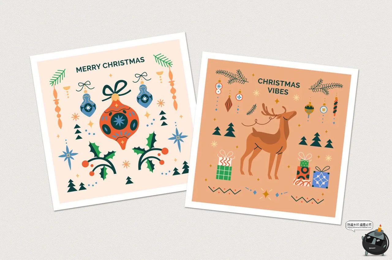 图片[5]-时尚扁平化圣诞节新年贺卡横幅海报手绘元素插图插画AI矢量素材-设计猿