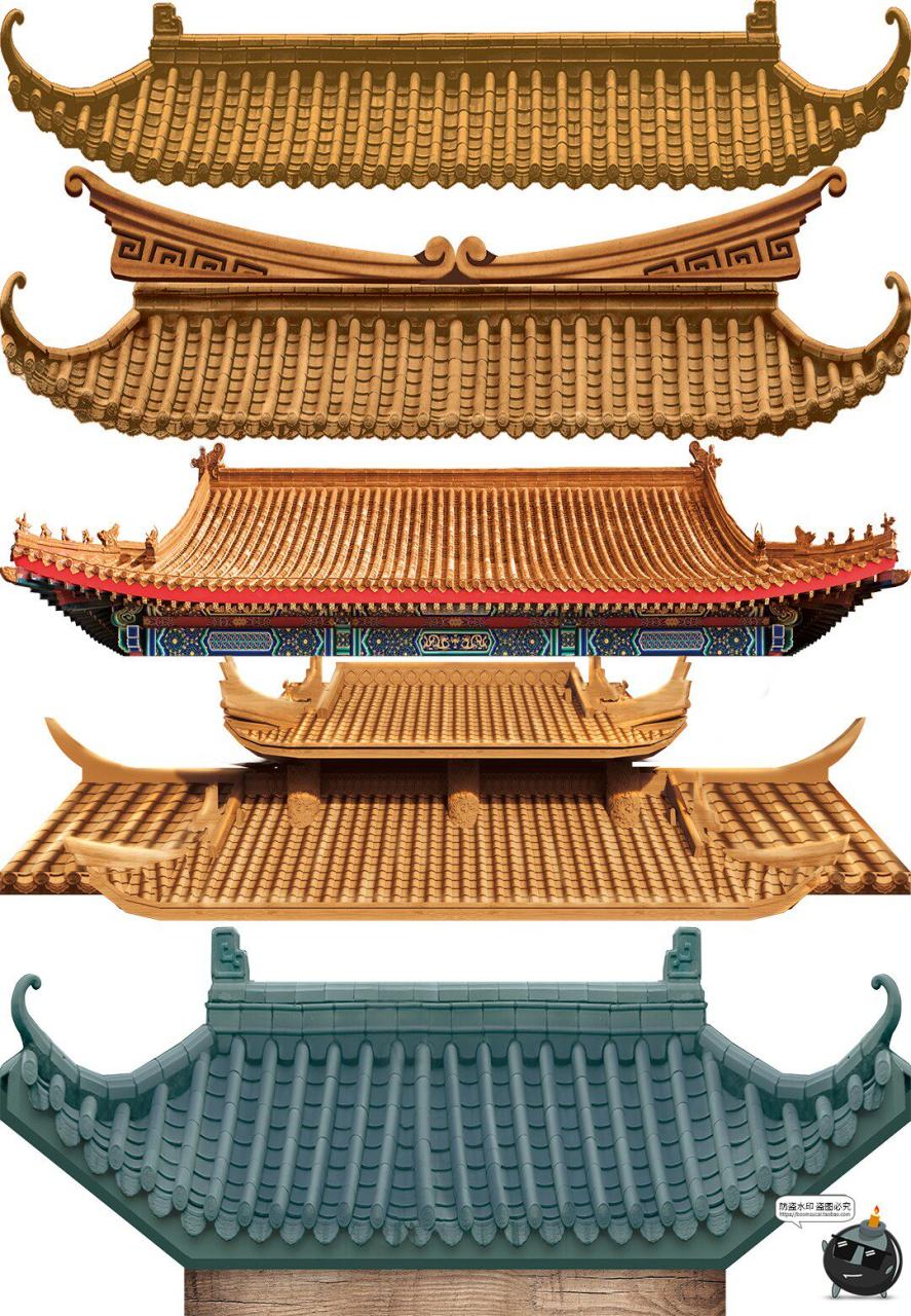 图片[3]-高清PNG新中式古典婚礼屋檐门楼效果图手账拼贴PNG免抠图片素材-设计猿