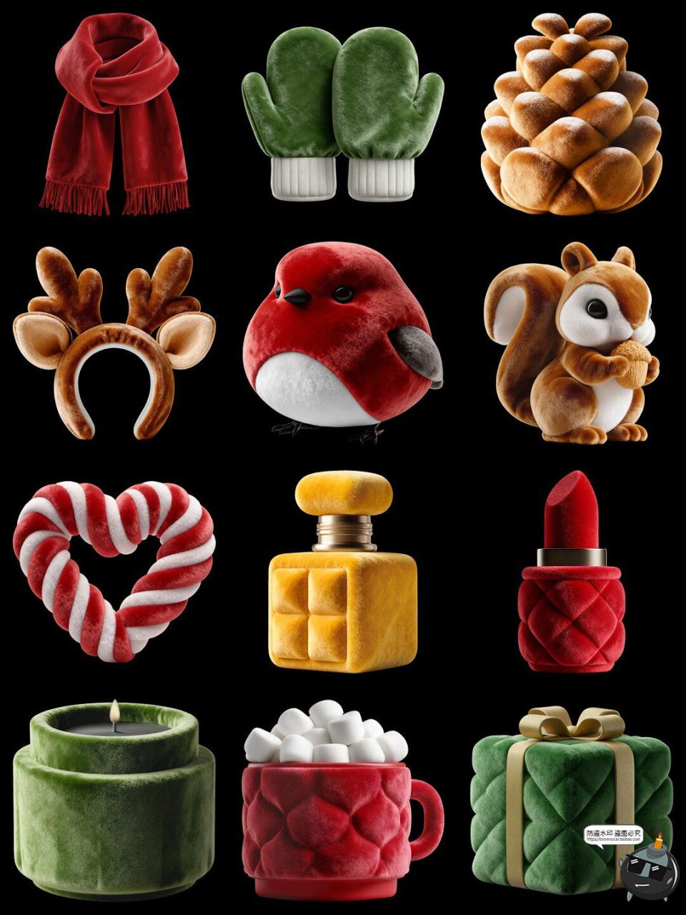 图片[3]-圣诞节毛绒质感玩具图形图案APP网页UI 3D立体图标PNG免抠素材图-设计猿