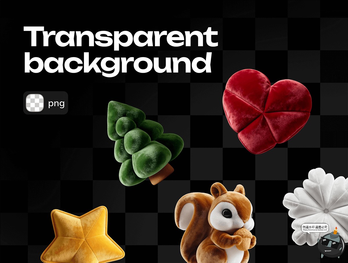 图片[6]-圣诞节毛绒质感玩具图形图案APP网页UI 3D立体图标PNG免抠素材图-设计猿