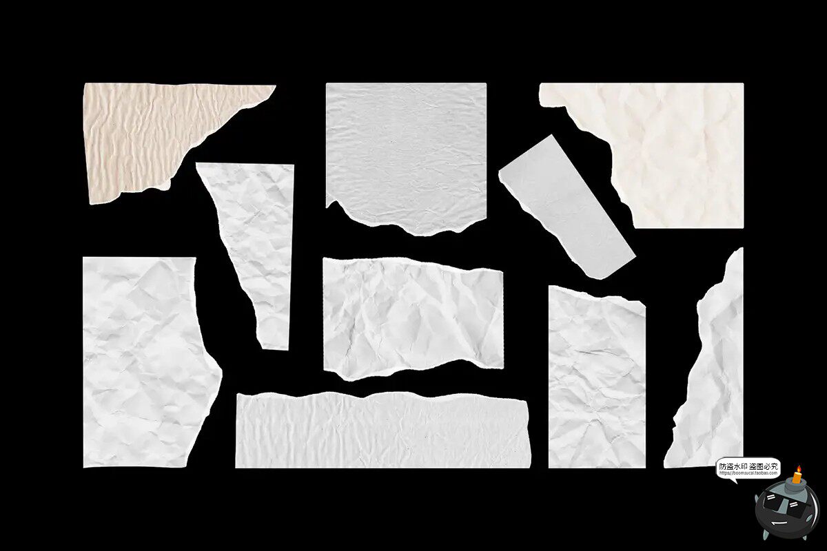 图片[5]-撕纸牛皮纸褶皱混合复古做旧拼贴纸张碎片纸纹理PNG免抠图片素材-设计猿