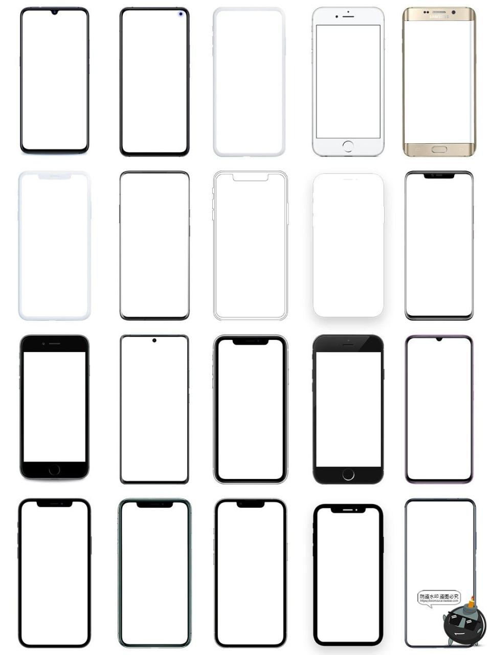 图片[1]-安卓苹果手机边框UI作品展示模板透明元素平面PNG免抠素材图片-设计猿