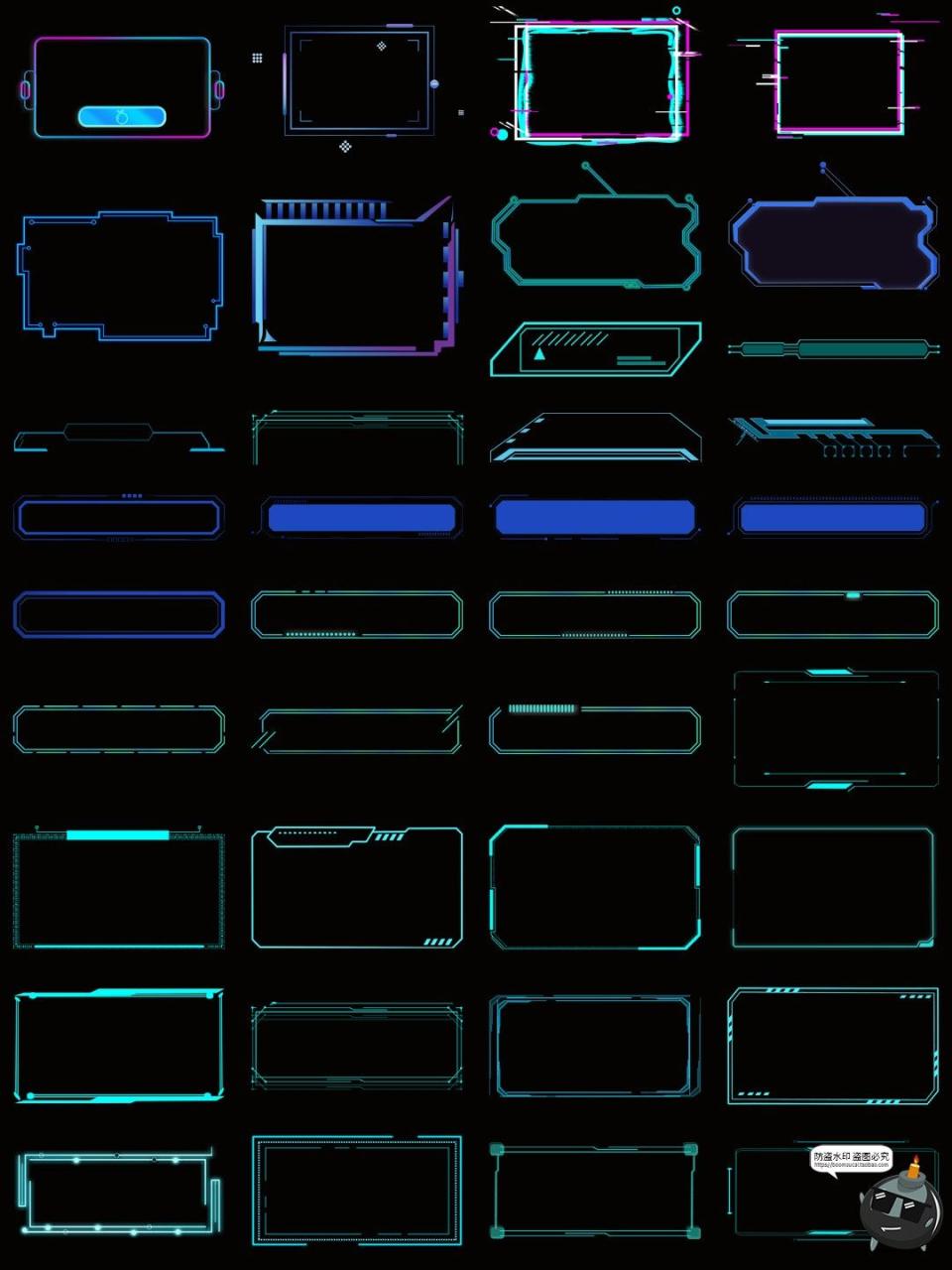 科技感边框蓝色发光文本框赛博科幻HUD免抠PNG素材电子手账图片-设计猿