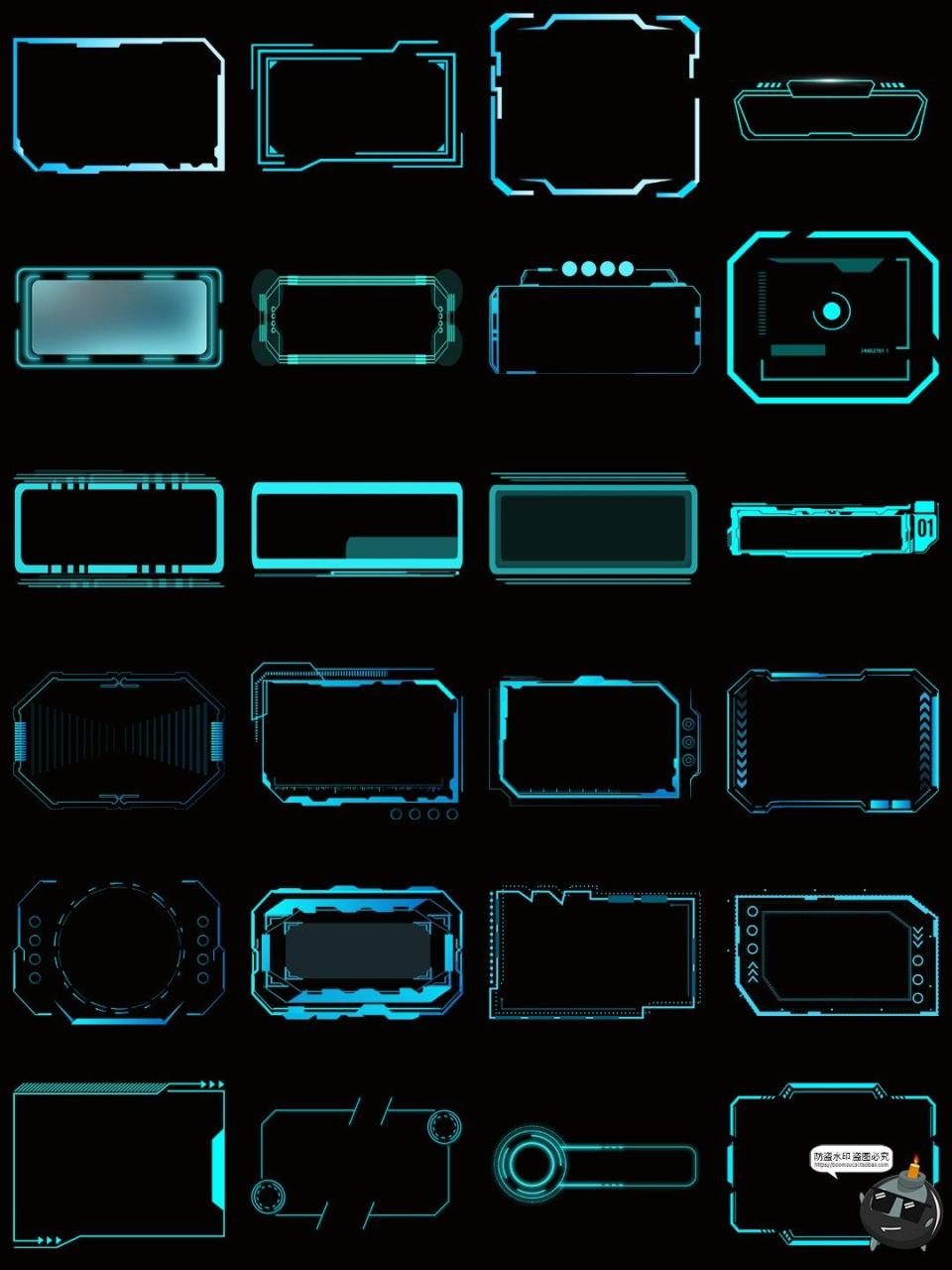 图片[2]-科技感边框蓝色发光文本框赛博科幻HUD免抠PNG素材电子手账图片-设计猿