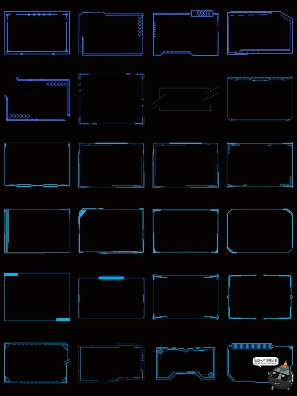图片[4]-科技感边框蓝色发光文本框赛博科幻HUD免抠PNG素材电子手账图片-设计猿