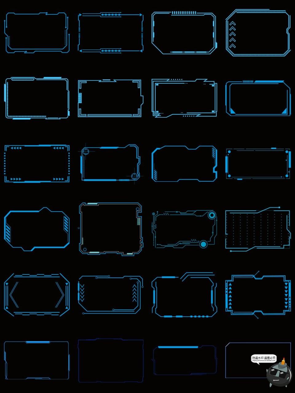 图片[5]-科技感边框蓝色发光文本框赛博科幻HUD免抠PNG素材电子手账图片-设计猿