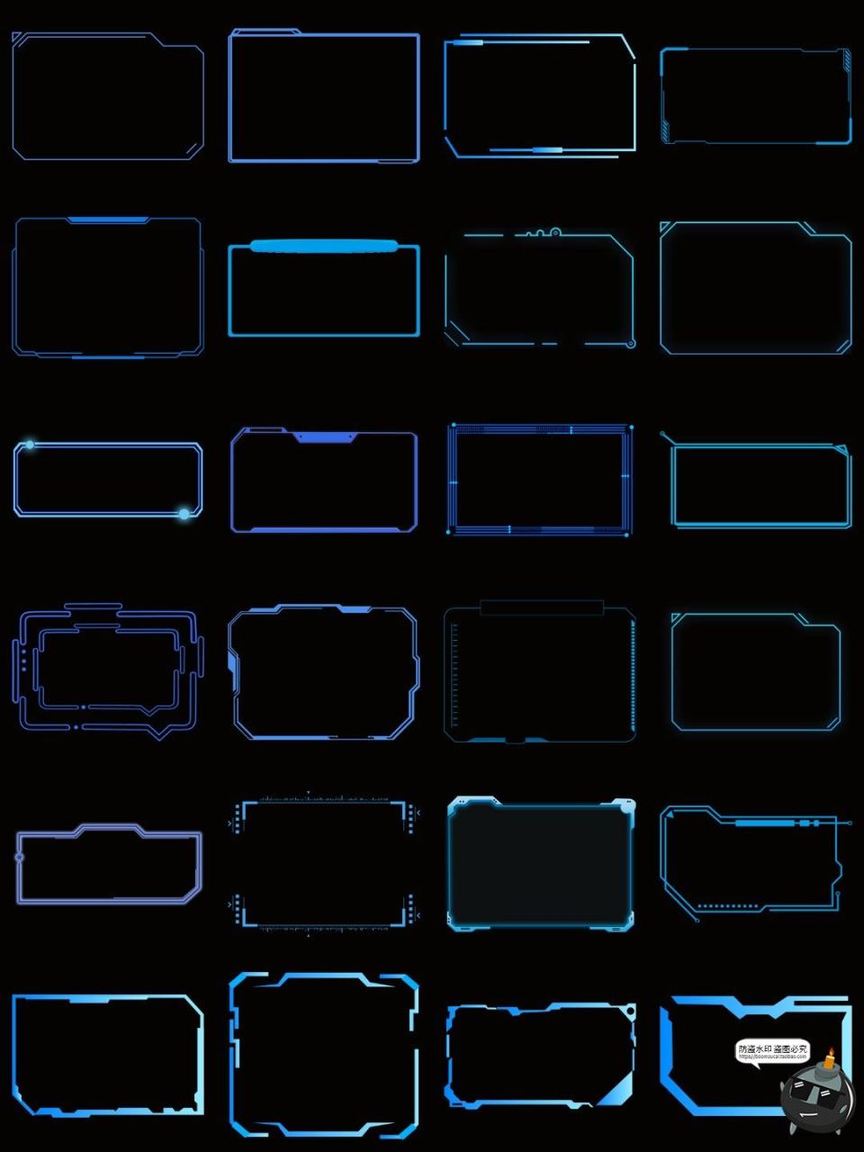 图片[6]-科技感边框蓝色发光文本框赛博科幻HUD免抠PNG素材电子手账图片-设计猿