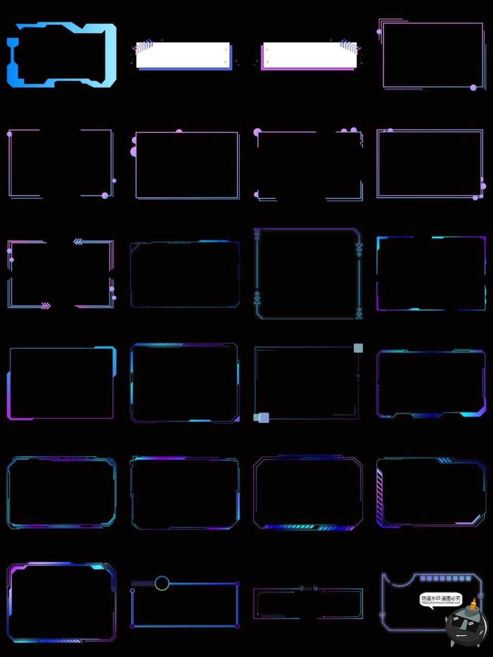 图片[8]-科技感边框蓝色发光文本框赛博科幻HUD免抠PNG素材电子手账图片-设计猿