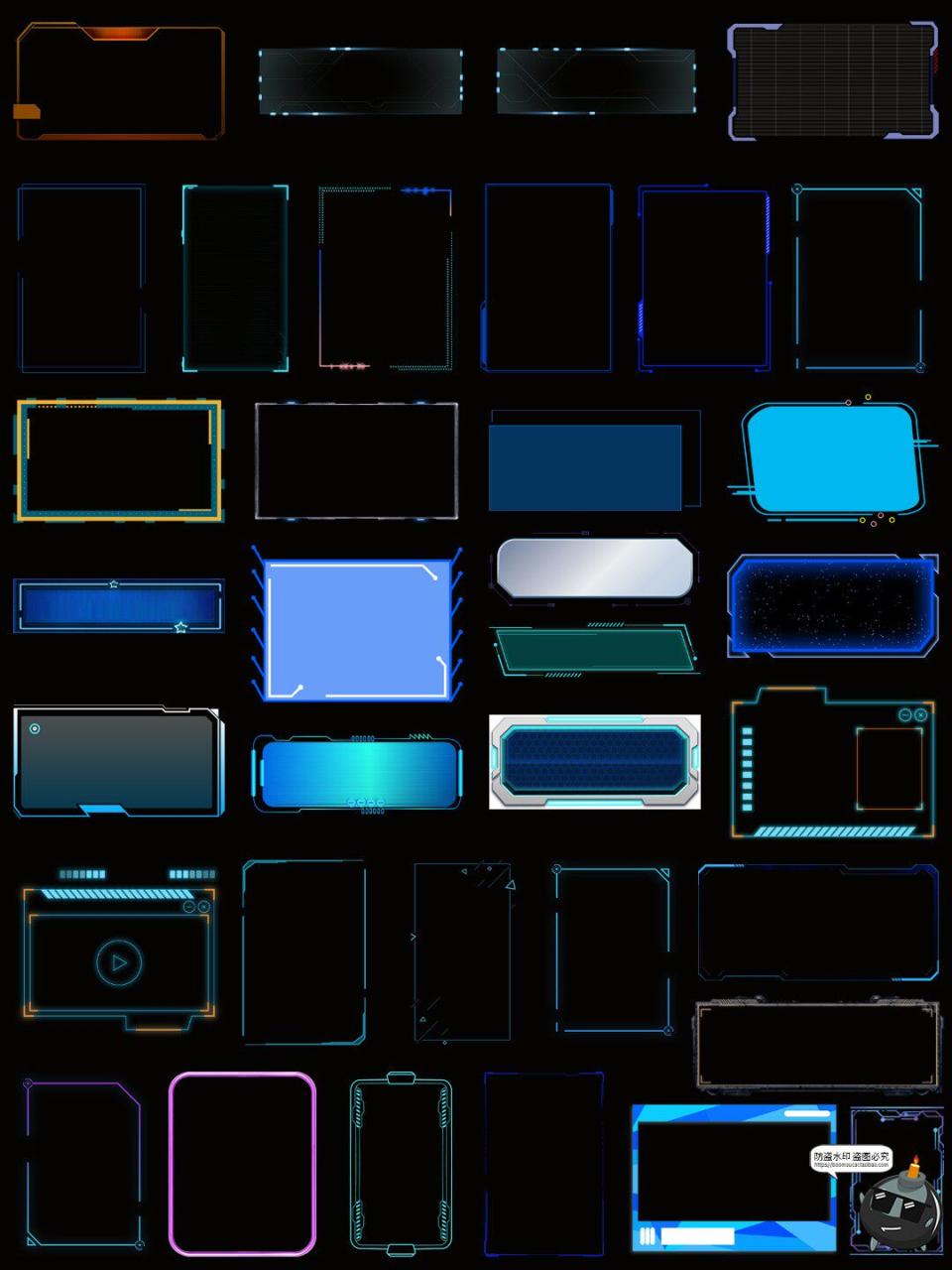 图片[9]-科技感边框蓝色发光文本框赛博科幻HUD免抠PNG素材电子手账图片-设计猿