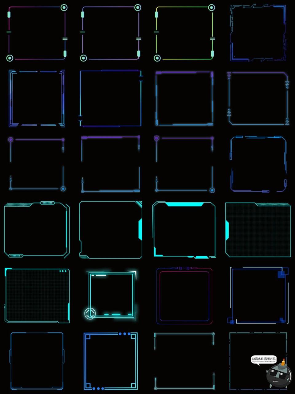 图片[10]-科技感边框蓝色发光文本框赛博科幻HUD免抠PNG素材电子手账图片-设计猿