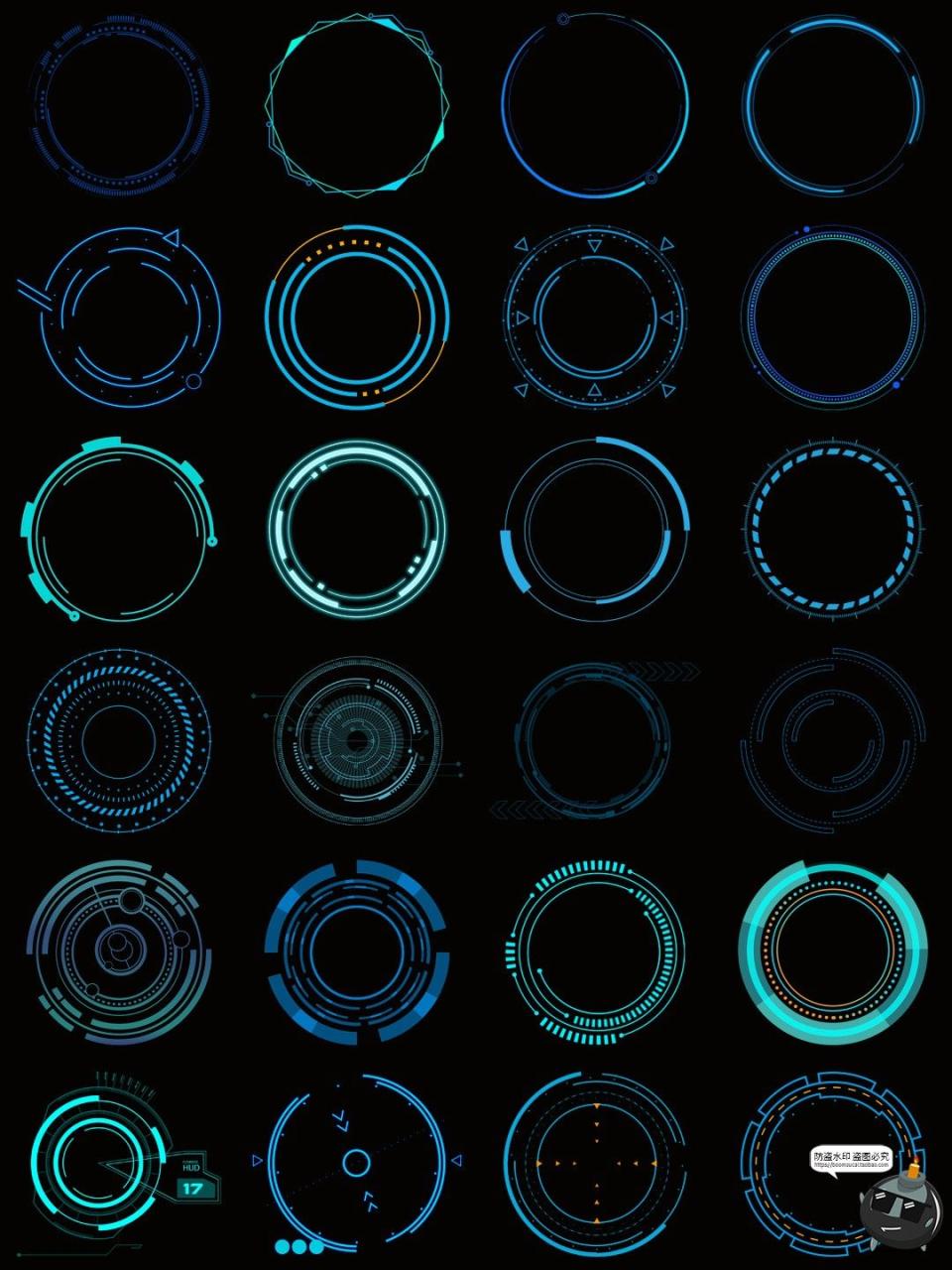 图片[14]-科技感边框蓝色发光文本框赛博科幻HUD免抠PNG素材电子手账图片-设计猿
