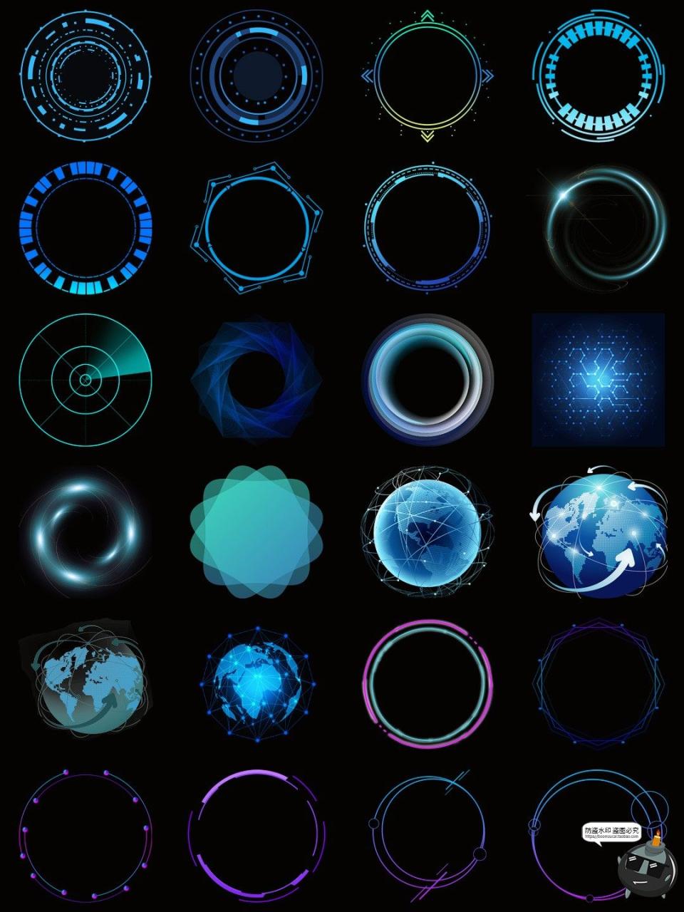 图片[17]-科技感边框蓝色发光文本框赛博科幻HUD免抠PNG素材电子手账图片-设计猿