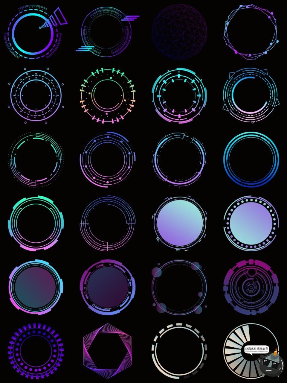 图片[19]-科技感边框蓝色发光文本框赛博科幻HUD免抠PNG素材电子手账图片-设计猿