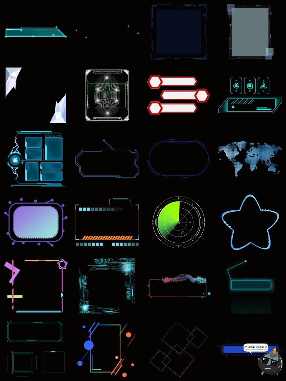 图片[21]-科技感边框蓝色发光文本框赛博科幻HUD免抠PNG素材电子手账图片-设计猿
