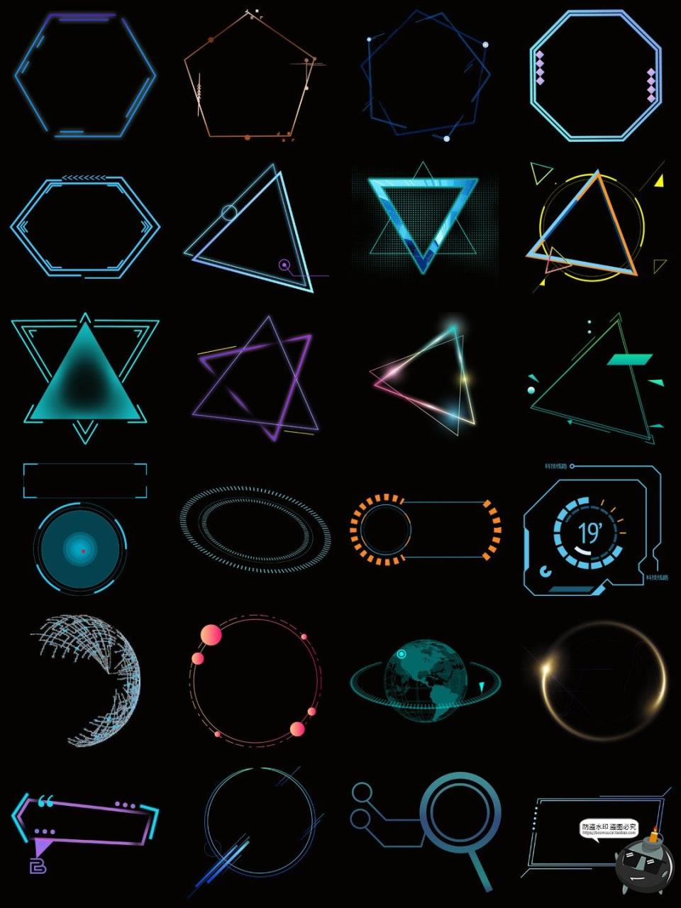 图片[22]-科技感边框蓝色发光文本框赛博科幻HUD免抠PNG素材电子手账图片-设计猿