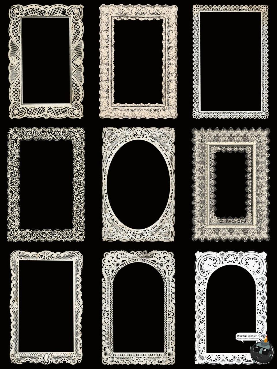 图片[1]-复古蕾丝边框白色花边相框装饰美工手账合成PNG免抠透明背景素材-设计猿