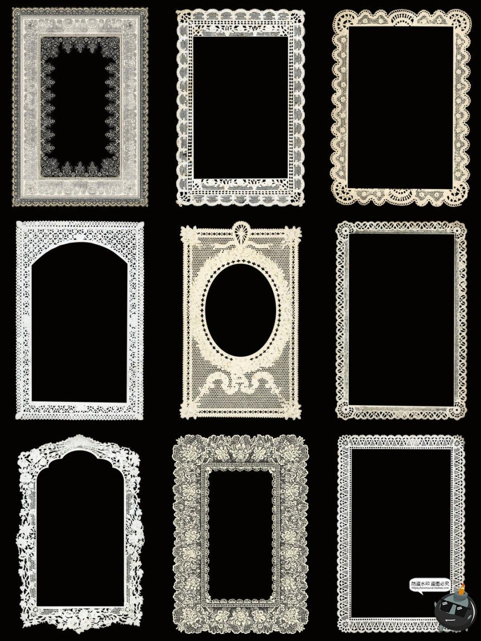图片[2]-复古蕾丝边框白色花边相框装饰美工手账合成PNG免抠透明背景素材-设计猿