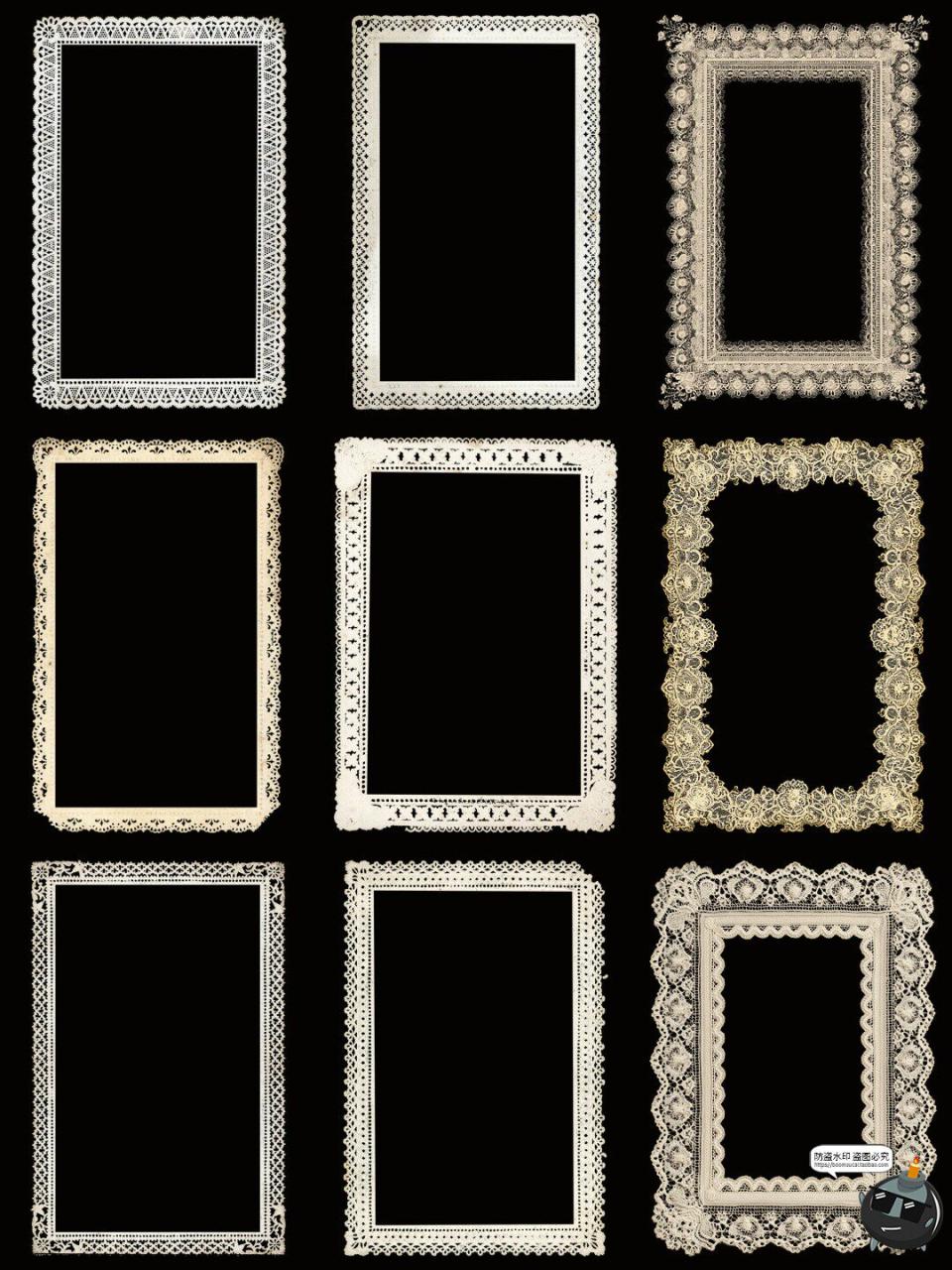 图片[3]-复古蕾丝边框白色花边相框装饰美工手账合成PNG免抠透明背景素材-设计猿