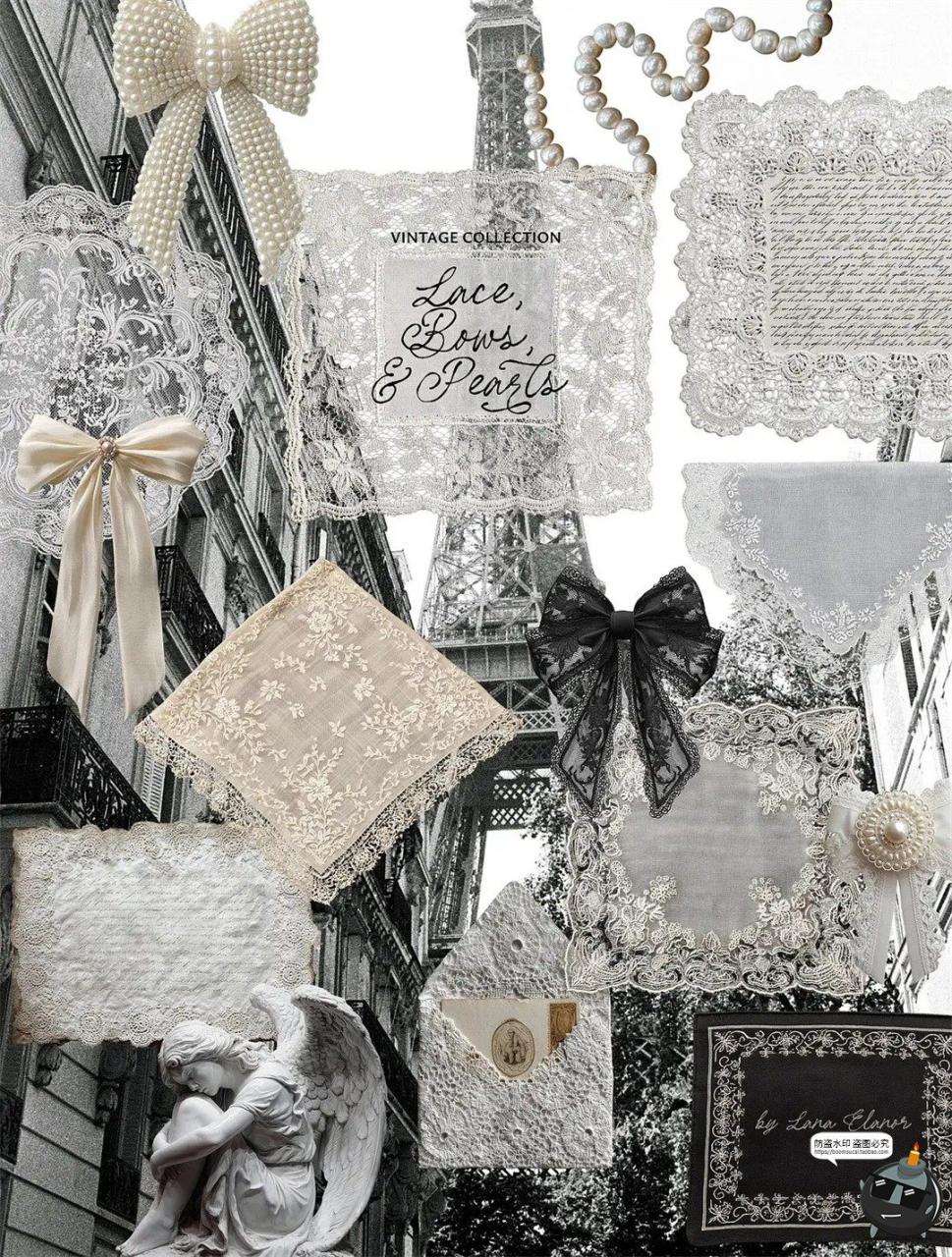 图片[2]-欧式复古宫廷婚礼蕾丝相框花边蝴蝶结拼贴插画PNG免抠图片素材-设计猿