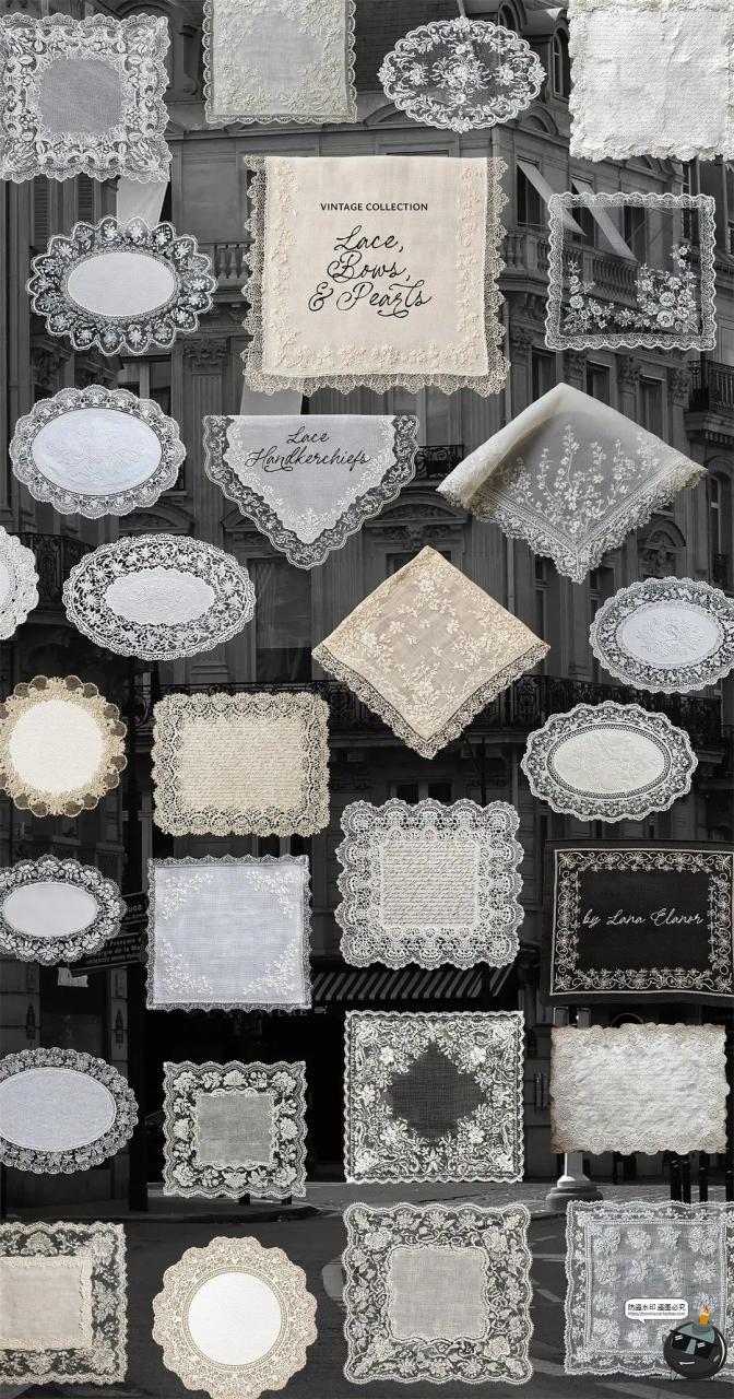 图片[4]-欧式复古宫廷婚礼蕾丝相框花边蝴蝶结拼贴插画PNG免抠图片素材-设计猿