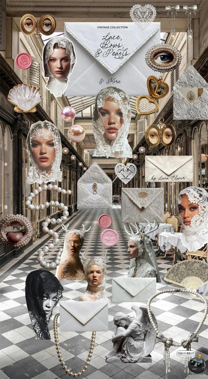 图片[6]-欧式复古宫廷婚礼蕾丝相框花边蝴蝶结拼贴插画PNG免抠图片素材-设计猿