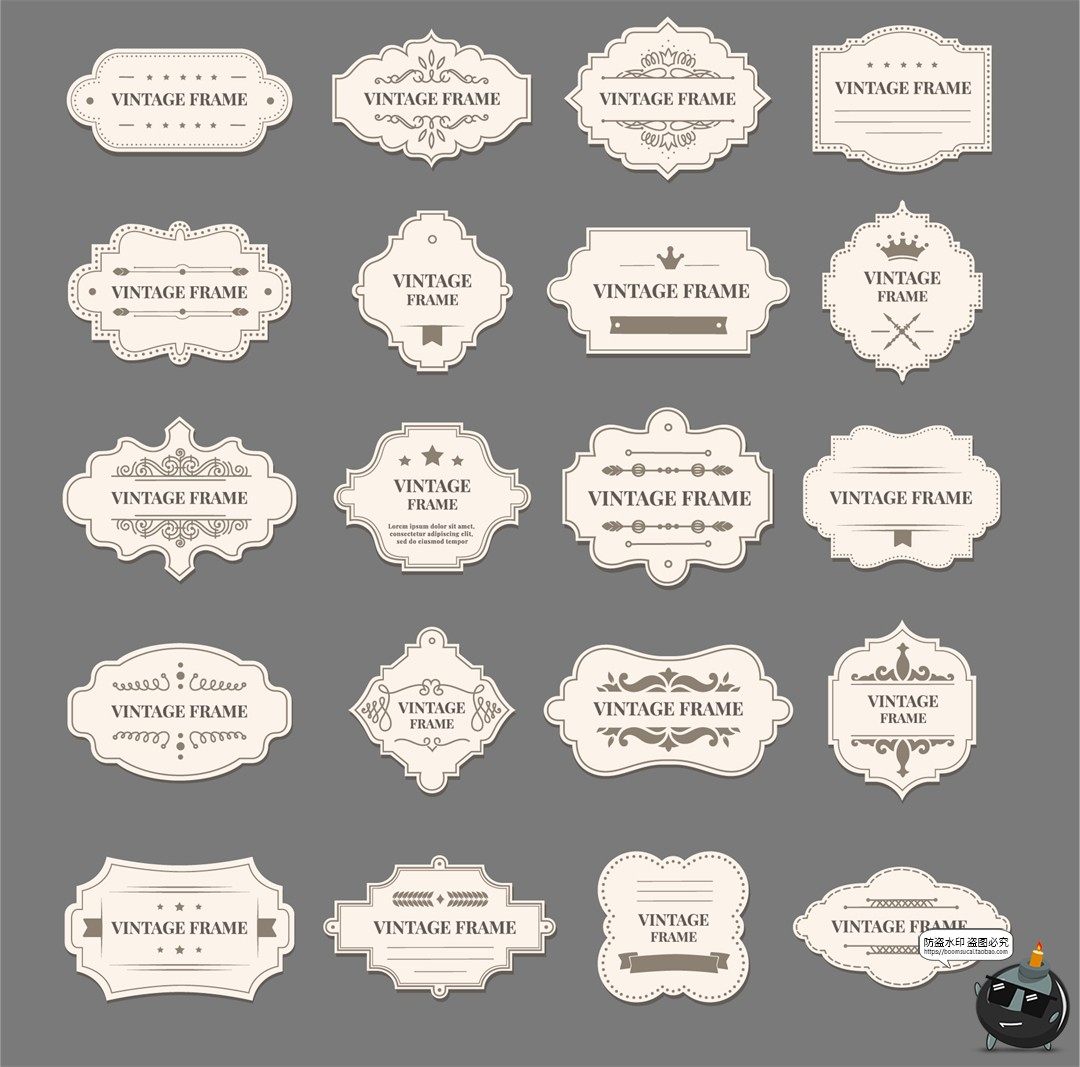 欧式标签复古花纹边框logo封口贴包装贴纸卡片吊牌排版AI矢量素材-设计猿