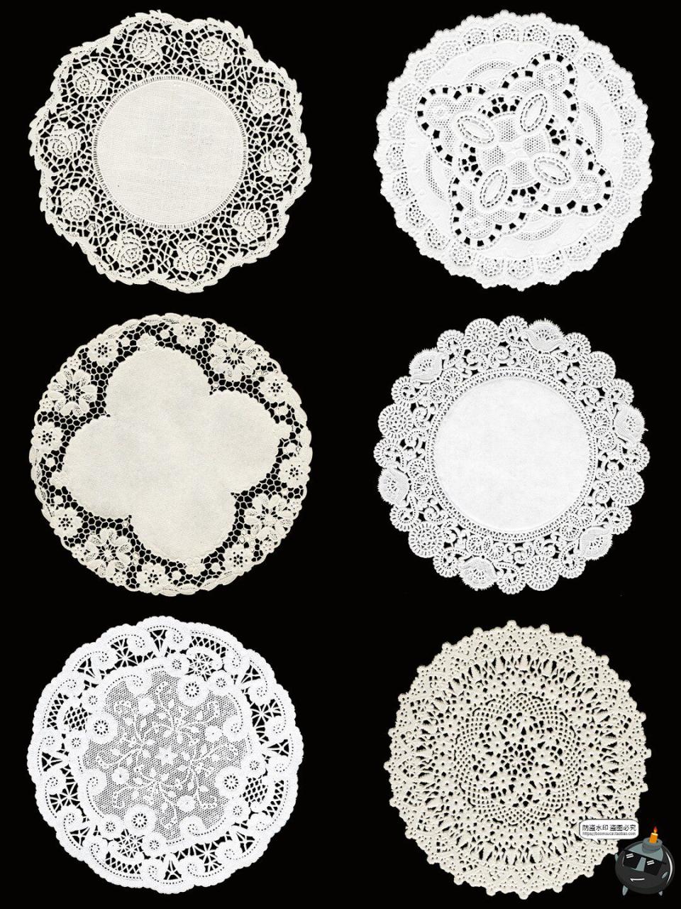 圆形蕾丝花边白色丝网花图案美工手账剪贴元素PNG免抠图片素材-设计猿