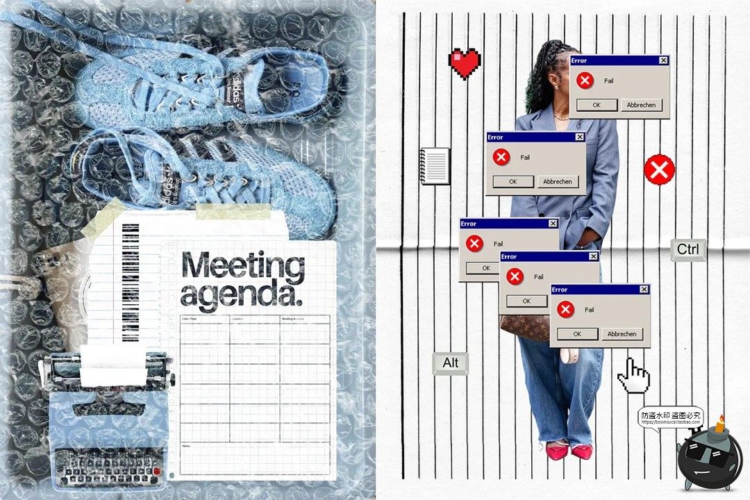 图片[4]-潮流复古职场办公室商务文具用品拼贴手账图插画PNG免抠图片素材-设计猿