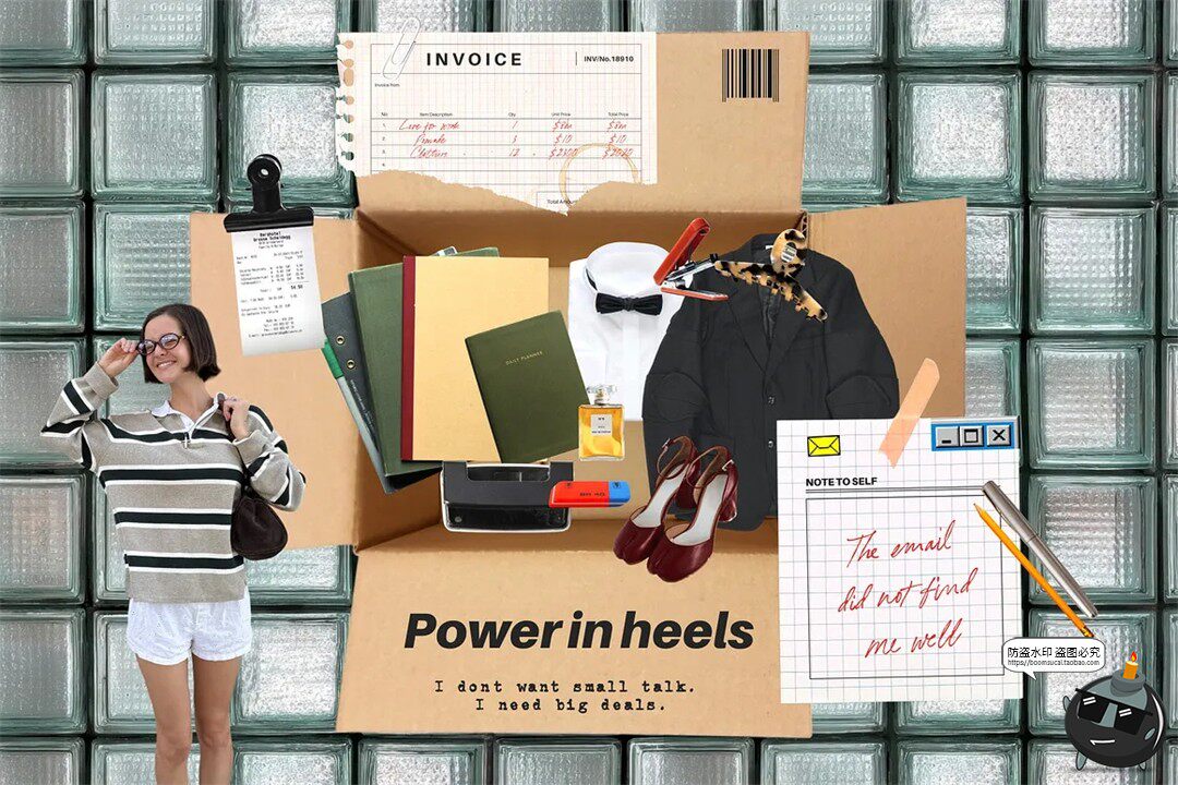 图片[5]-潮流复古职场办公室商务文具用品拼贴手账图插画PNG免抠图片素材-设计猿