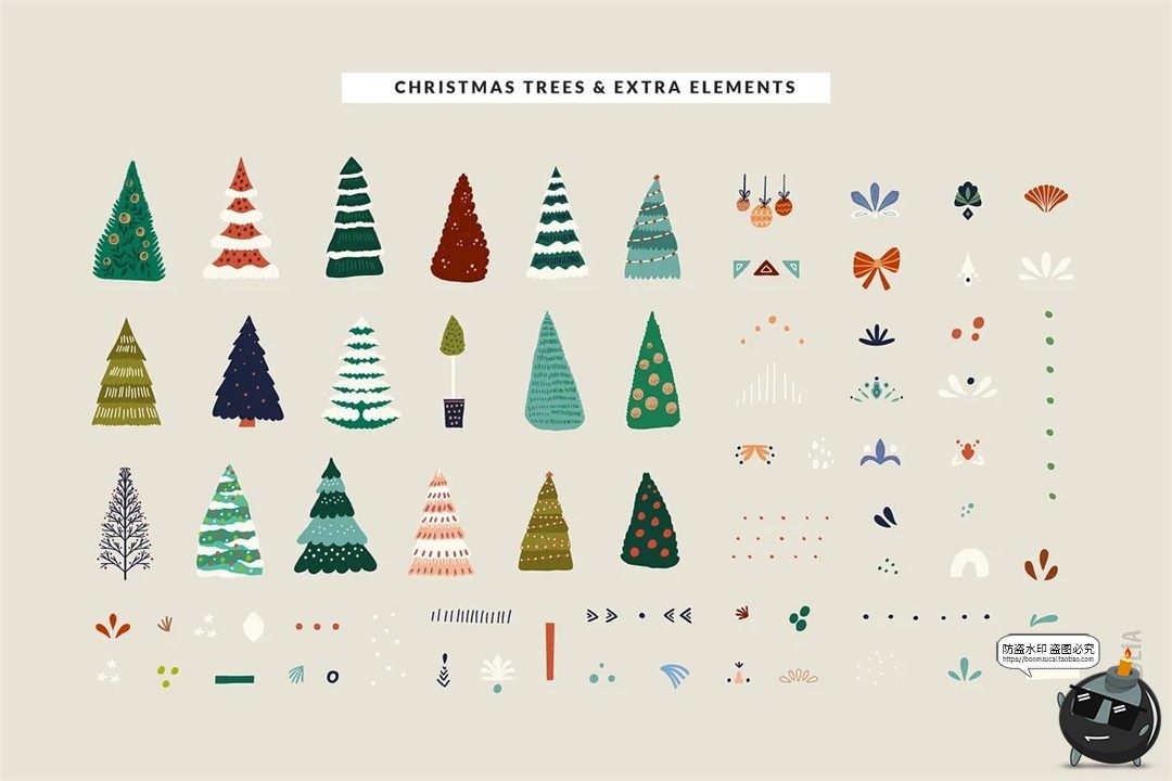 图片[4]-北欧冬季圣诞节新年房屋建筑花卉植物手绘插图插画AI矢量PNG素材-设计猿