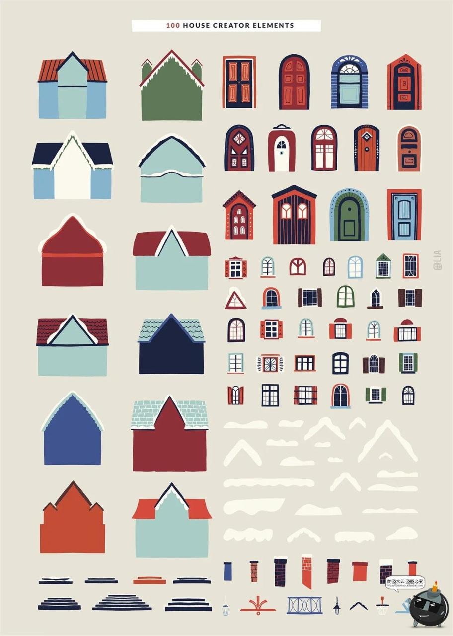 图片[6]-北欧冬季圣诞节新年房屋建筑花卉植物手绘插图插画AI矢量PNG素材-设计猿