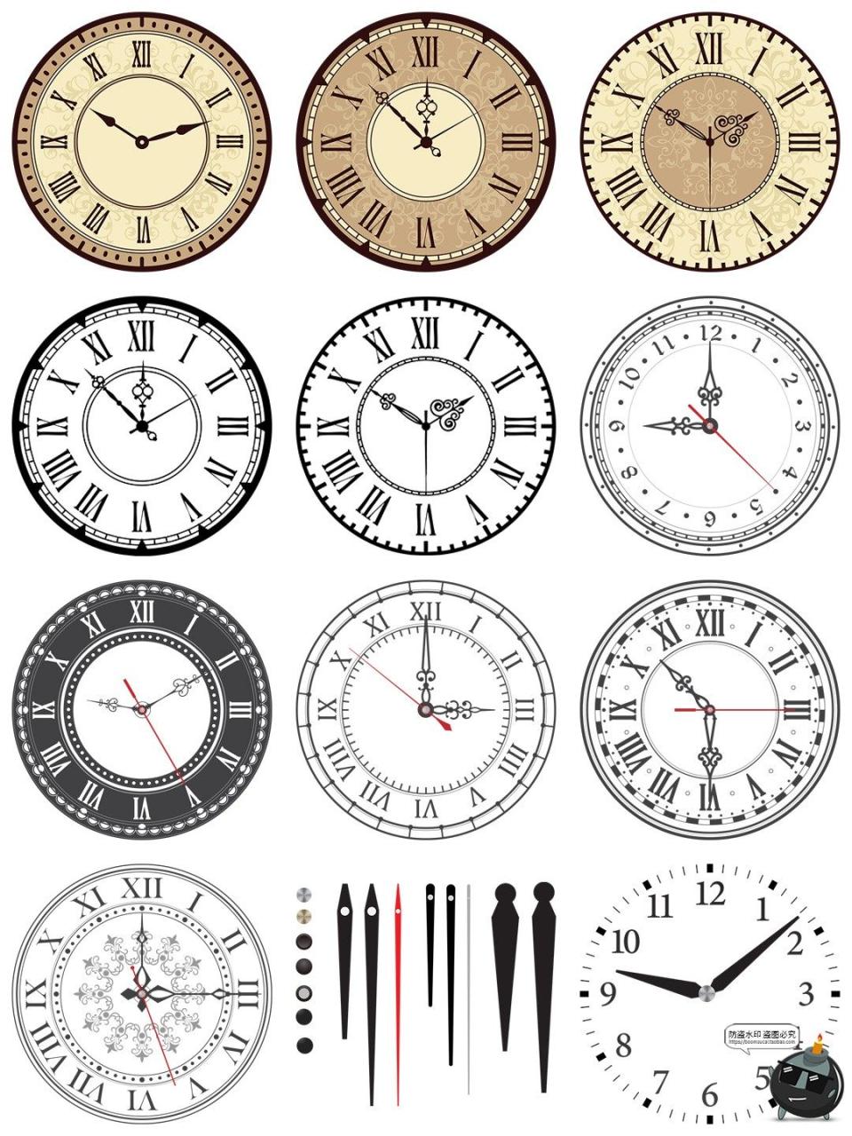 图片[1]-古董表盘表面复古时钟指针图标装饰拼贴AI矢量PNG免抠图片素材-设计猿