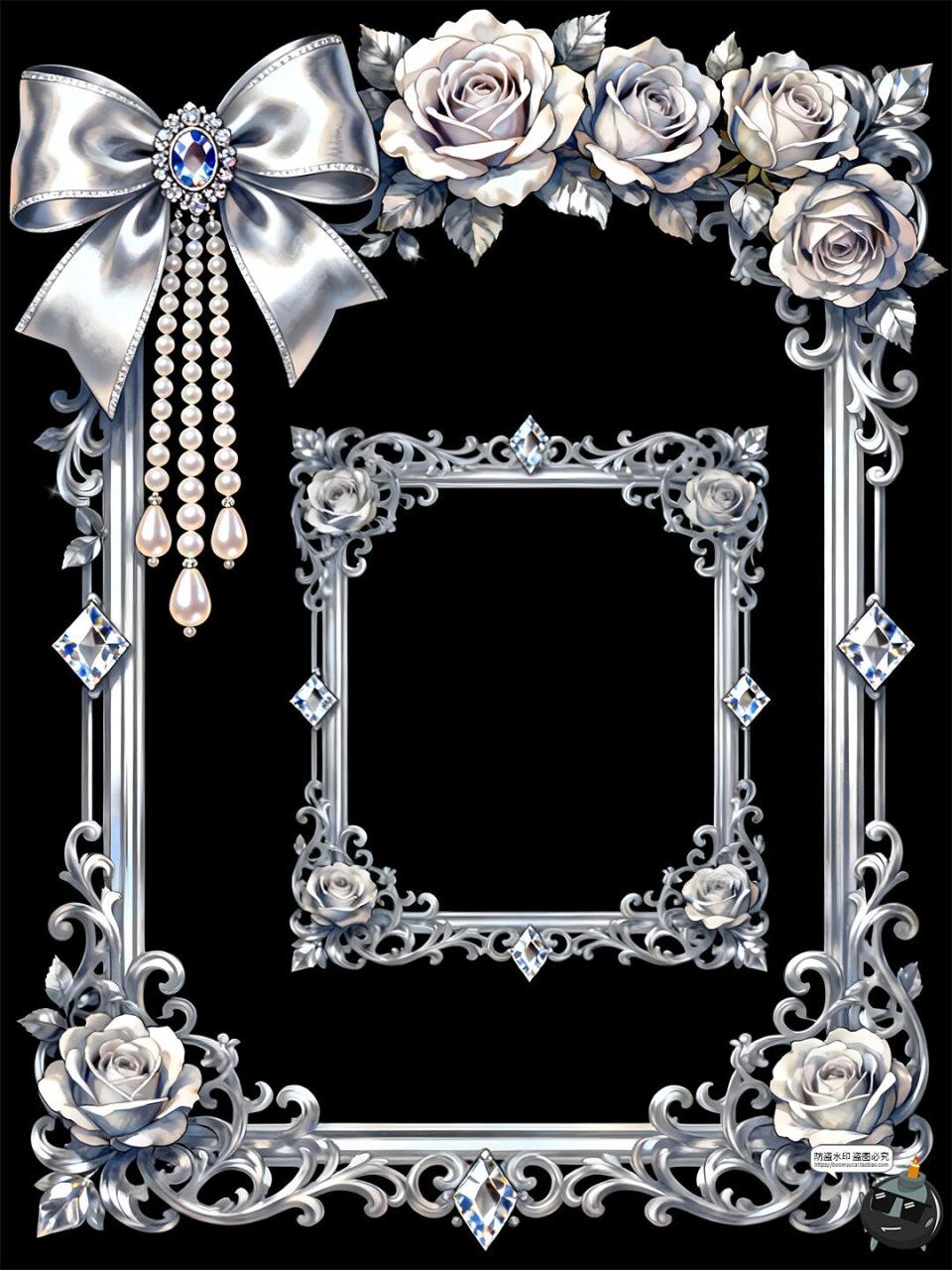 图片[3]-洛可可宫廷风相框边框华丽银白色奢华浪漫PSD素材-设计猿