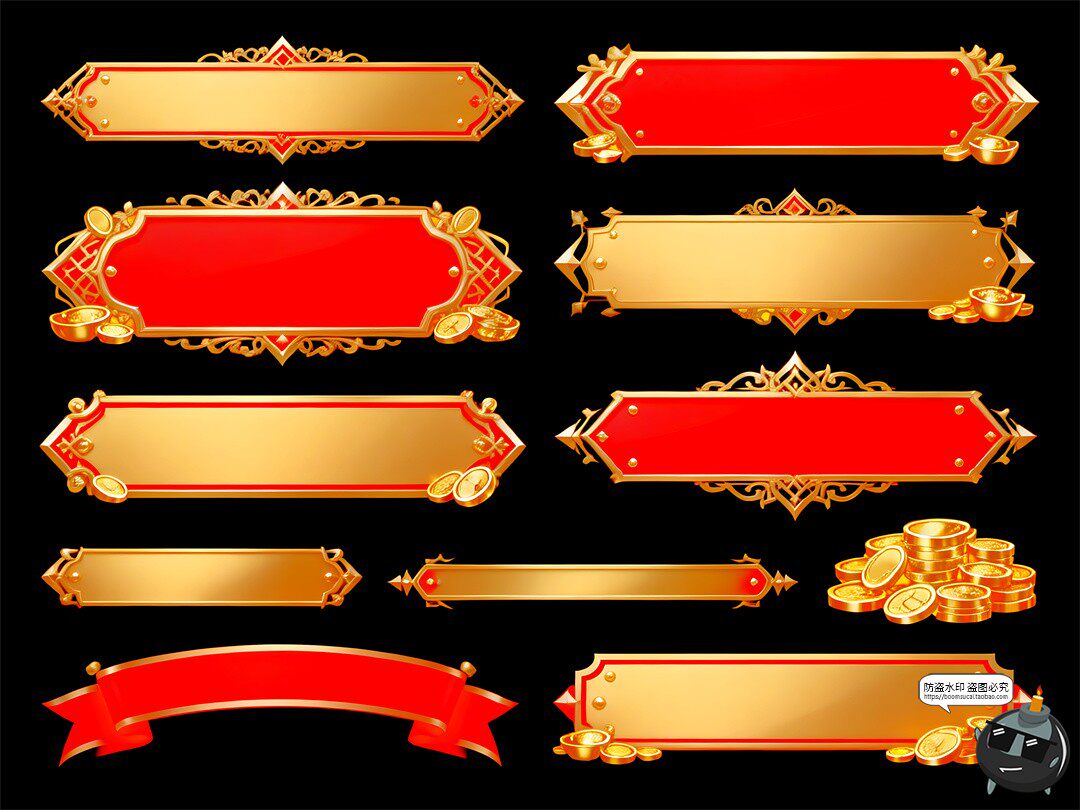 图片[3]-新年新春UI标题边框金银财宝横幅文字框PSD素材图-设计猿