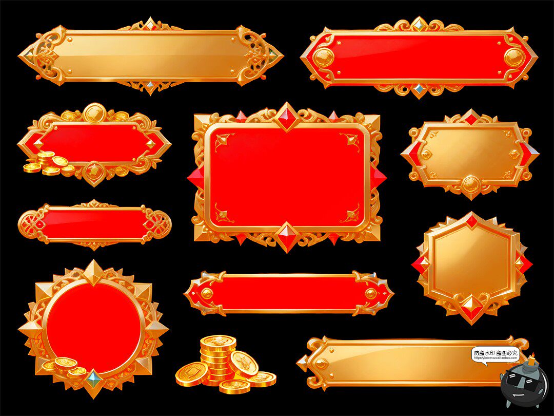 图片[5]-新年新春UI标题边框金银财宝横幅文字框PSD素材图-设计猿