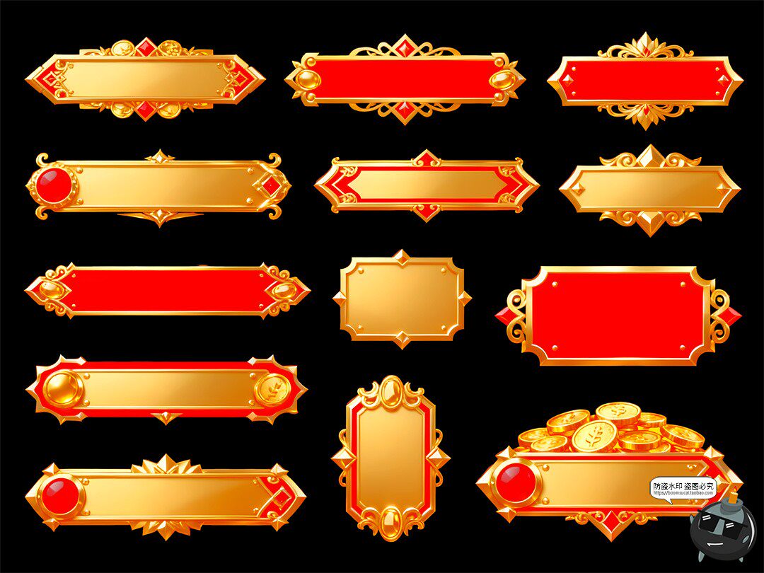 图片[7]-新年新春UI标题边框金银财宝横幅文字框PSD素材图-设计猿